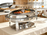 2pcs Stainless Steel Glass 6L Viewable Disassembly Buffet Stove, Oval Shape, Silver 81833216