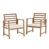 Outdoor Acacia Wood Club Chairs, 2-Pcs Set, Natural Stained / White, 25.5"D x 24.5"W x 33.0"H 56836.00