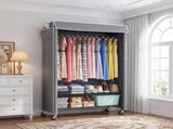 Clothes Rack with Cover, Rolling Rack, Heavy Duty Garment Rack with Shelves & Grey Cover, W3204P581184
