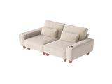 Beige Chenille Deep Seat 2-Seater Sofa with Brushed Stainless Steel Cup Holders and 2 Decorative 35355173