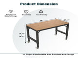 48" Heavy-Duty Adjustablebench for Garage, Rubber Wood Shop Table with Metal Wheels, Hardwood 13436903