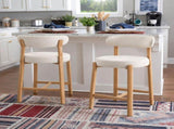 Counter Height Bar Stools Set of 2, 25.8 Inch Seat Height, White Cotton-Linen Upholstery, 3 Inch W2920P532241