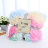 Tie Dye Soft Fluffy Rainbow Faux Fur Throw Blanket for Home 50"x63" Long Shaggytemu can only be 76658469
