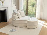 Oversized Round Accent Barrel Chair with 5 Pillows Soft Chenille Upholstered Armchair Lazy Lounge W1170P283146