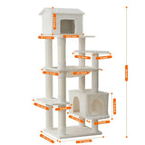 Beige Multi-Level Cat Tree with Unique Cat House, Hammock, Scratching Posts - Plush Cat Tower for W243P326764