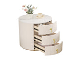 Upholsteredstand with 3 Drawers, Round Bedside Table with Metal Handles,Marbling Stickers Top N733P272609A