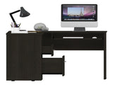 L-Shaped Desk, Keyboard Tray, Two Drawers, One Open Shelf, Black B097133035