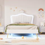 ZNTS Twin Size Upholstered Bed Frame with LED Lights, Modern Upholstered Princess Bed With Crown WF315530AAK