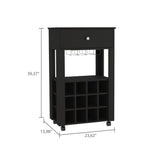 Memphis Bar Cart, Twelve Built-in Wine Rack, Four Legs, One Open Shelf -Black B20091948