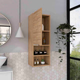 Medicine Single Door Cabinet 32" H, Two Interior Shelves, Two External Shelves, Light Oak B097133166
