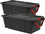 40 Gallon Durable Plastic Storage Tote with Latching Lid and Pull Handle, Black, 2 Pack 51853524