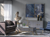Set of 2 Blue and Gold Framed Art Panels, Unique Marbled Design, 30.5" x 40" W2078130282