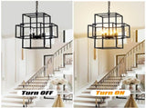 4-Light Metal Lantern Tiered Pendant Hanging Light Fixtures, Industrial Farmhouse Adjustable Height W1592P246889