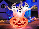 6ft Halloween Inflatable Ghost & Pumpkin Decoration - Colorful Rotating Flame Light, 190T Waterproof 31184295