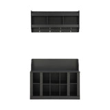 ON-TREND Shoe Storage Bench with Shelves and 4 Hooks, Elegant Hall Tree with Wall Mounted Coat Rack, WF313576AAB