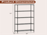 5-Tier Heavy-Duty Metal Wire Shelving, 1250LBS Total Capacity Rack with 250LBS Per Shelf, Black 04462155