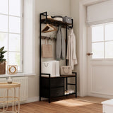 33.1" Wide Hall Tree with 2 Movable Drawers, Shoe Storage, Shelves and Garment Racks, 5-in-1 W2887P239379