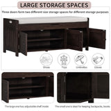 Storage Bench with 3 Shutter-shaped Doors, Shoe Bench with Removable Cushion and Hidden Storage 58461995