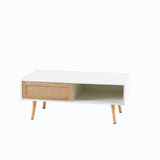 41.34" Rattan Coffee table, sliding door for storage, solid wood legs, Modern table for living room W1265107718