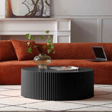 ZNTS Sleek and Modern Round Coffee Table with Eye-Catching Relief Design, Black W876P175418