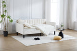 ZNTS Elena Twin Size Beige Velvet Upholstered Daybed, Ribbed Tufted Backrest, Daybed in Lavish Modern B083P152010