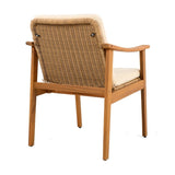 Outdoor Dining Chairs Set of 2, Teak Color Acacia Wood Frame, Brown PE Wicker, Beige Waterproof N779P280043B