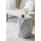 16x14x18" Hexagon Garden Stools, Unique Capiz Accent Side Table, Black/White W2078P290103