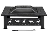 32 Inch Square Outdoor Wood Pit Table, Heavy Duty Wrought Iron Firepit with Pyramid 62794433