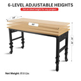 60" 24'' Adjustable Workbench, Rolling Heavy-Duty Worktable with Power Outlet and Wheels, Large W1239P179961