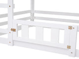 Twin over Twin House Bunk Bed with Fence and Door, White WF313047AAK