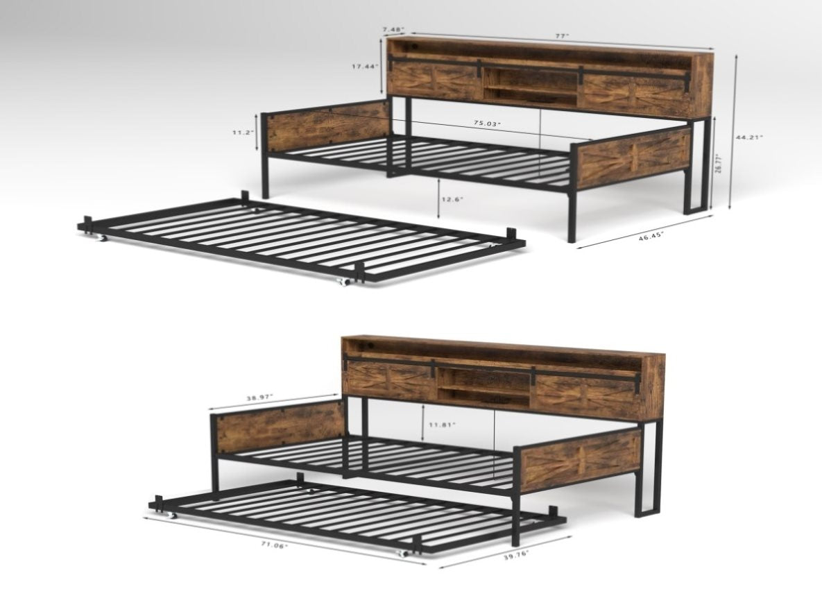 Twin Daybed with Trundle, Farmhouse Daybed Frame with Sliding Barn Doo ...