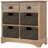 ZNTS TREXM Rustic Storage Cabinet with Two Drawers and Four Classic Rattan Basket for Dining/Living WF193442AAN