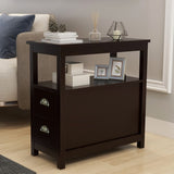 End Table Narrow Nightstand With Two Drawers And Open Shelf-Brown W28206526