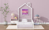 Twin Size Metal House Platform Bed with Guardrail and Chimney, White N709P203151K