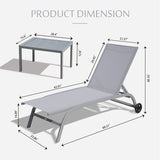 Chaise Lounge Outdoor Set of 3, Lounge Chairs for Outside with Wheels, Outdoor Lounge Chairs with 5 W1859109851