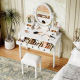 Vanity Desk with Adjustable Angle Mirror, Vintage Vanity Makeup Table and Cushioned Stool Set with N733P305139K