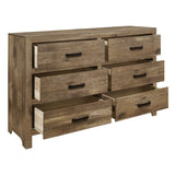 Rustic Style Dresser w 6 Storage Drawers Weathered Pine Finish Wooden Bedroom Furniture B011134289
