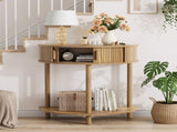 31.5-Inch Grooved Half-Moon Console Table, Farmhouse Sofa Table Behind Couch, Modern Entryway Table, 07132304