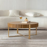 Round two-ply Coffee Table Handcrafted Relief Sturdy Pedestal Wooden Olive-Shaped Tea Table for W3081P255166