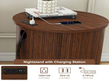 Mid Century Modern Cylinder End Table with Built-in Charging Station & Sliding Door, 2-Tier Storage 06416937