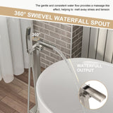 Freestanding Bathtub Faucet Waterfall Tub Filler Brushed Nickel Floor Mount Brass Bathroom Faucets W1243P316370
