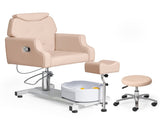 Pink Pedicure Chair, PVC Iron Frame, Manual Recline, with Stool & Bowl 30907558