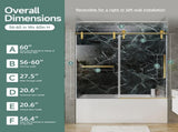 56-60" W x 60" H Brushed Gold Frameless Single Sliding Shower Door, Bathtub Door, 5/16" T5595P475184