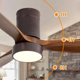 52 Inch Flush Mount Ceiling Fan with LED Light and Remote Control Solid Wood Blades W882P244710