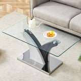 ZNTS Rectangular Coffee Table.Tempered glass countertop, and artistic MDF legs,perfect for hosting W1151P216454