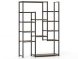Freestanding Geometric Walnut Bookshelf 12 Staggered Shelves Metal Frame with Anti-Tip Kit 20854570