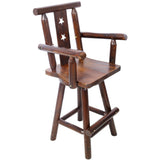 Rustic Bar Stool - Fir Wood Construction, Chair withDecorative Star Backrest, Footrest,Wide Armrest, W465P221179