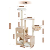 ZNTS Modern Luxury Cat Tree Wooden Multi-Level Cat Tower Cat Sky Castle With 2 Cozy Condos, Cozy Perch, 30428958