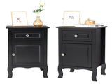 2pcs 40*30*63cm Country Style MDF Spray Paint Curved Feet One Draw One Door Night Table Black 71595633