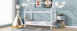 Twin House Bed with Headboard and Footboard, Twin Rubber Wood Bed with House Frame,White W504P225951
